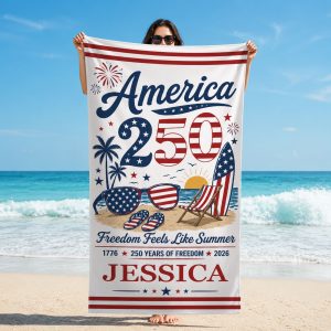 Personalized America 250th Anniversary Beach Towel 2