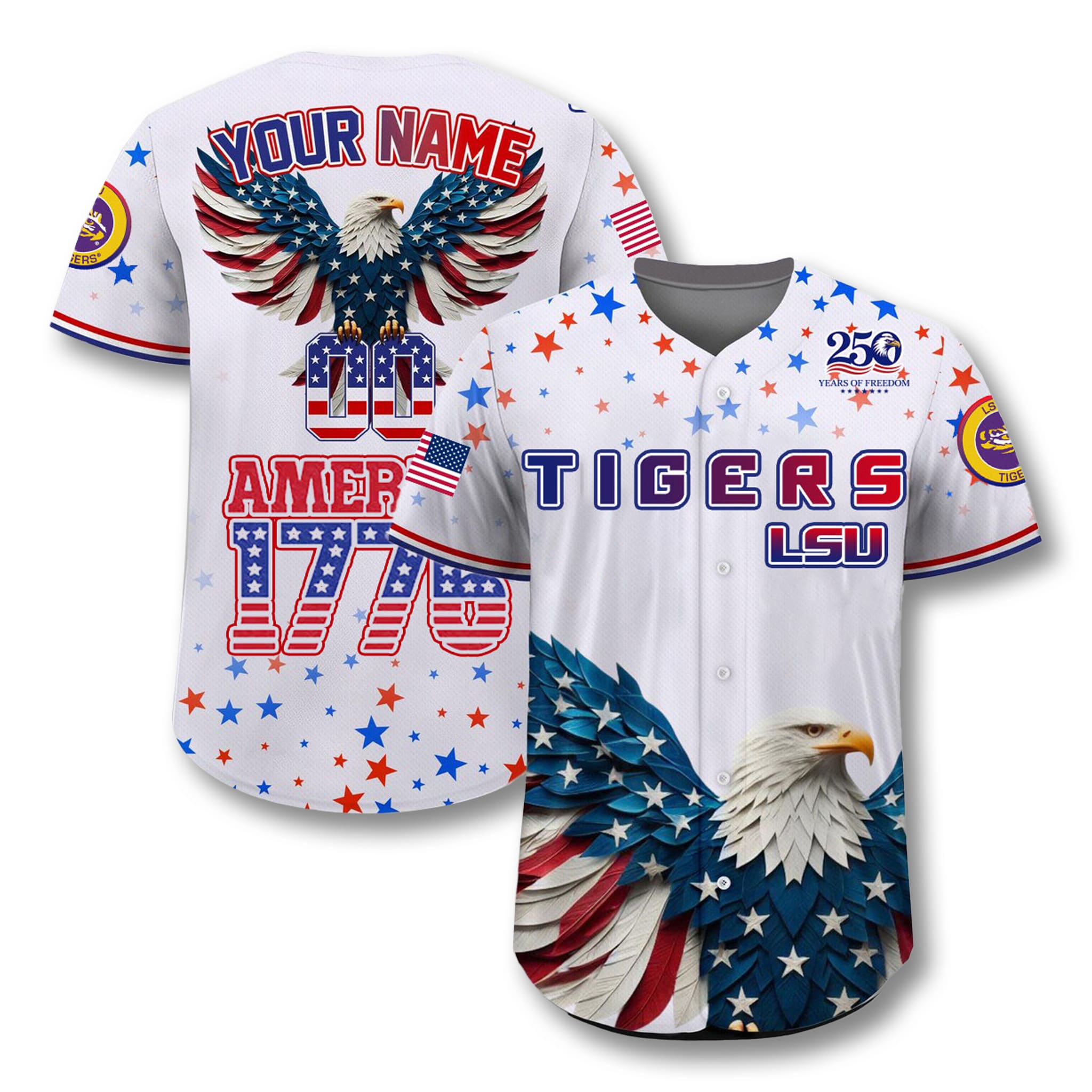 LSU Tigers USA 250 Star & Stripes Jersey 1 LSU Tigers USA 250 Star Stripes Jersey 1