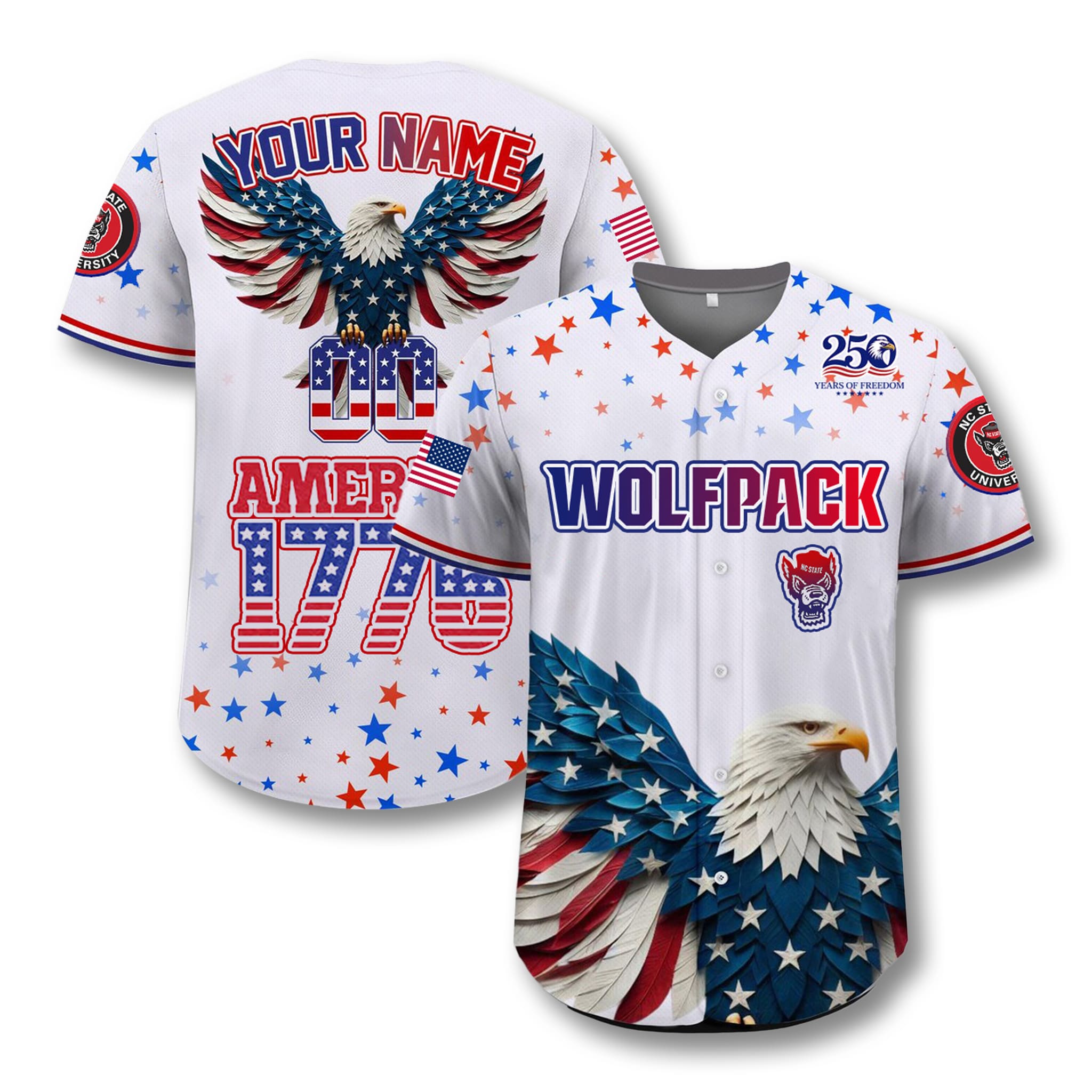 NC State Wolfpack 4th Of July USA 250 Jersey 1 NC State Wolfpack 4th Of July USA 250 Jersey 1