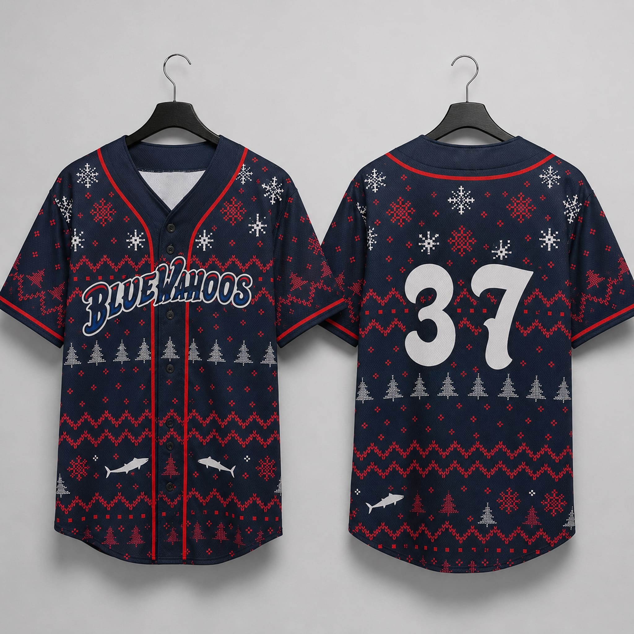 2026 Blue Wahoos Christmas in July Jersey 2 Blue Wahoos Christmas in July Jersey 2026 3