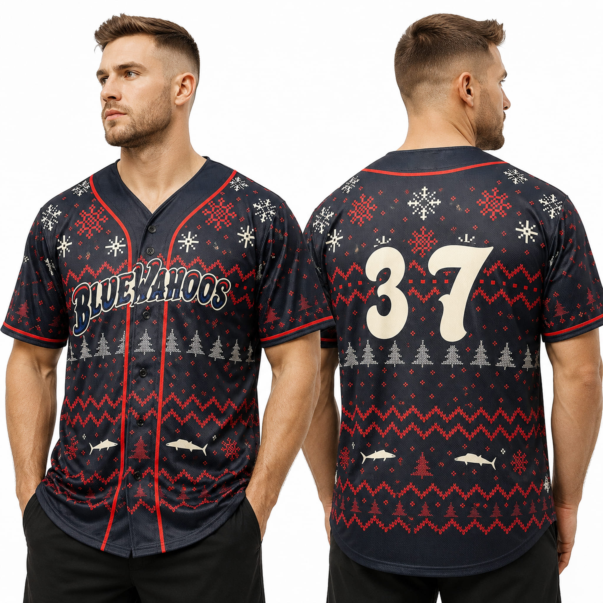 2026 Blue Wahoos Christmas in July Jersey 3 Blue Wahoos Christmas in July Jersey 2026 4