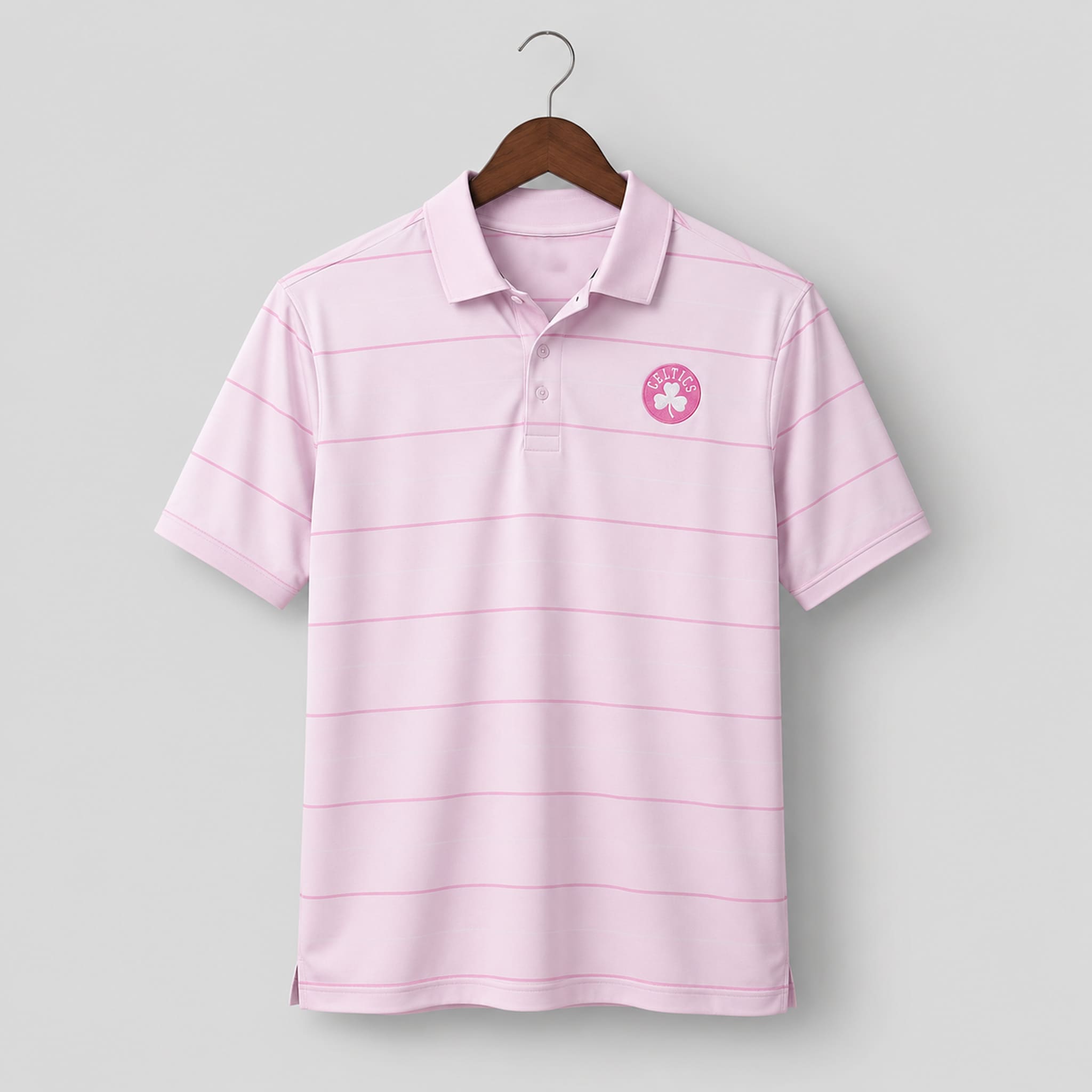 Derrick White Celtics Pink Stripe Polo Shirt 4 Derrick White Celtics Pink Stripe Polo Shirt 4