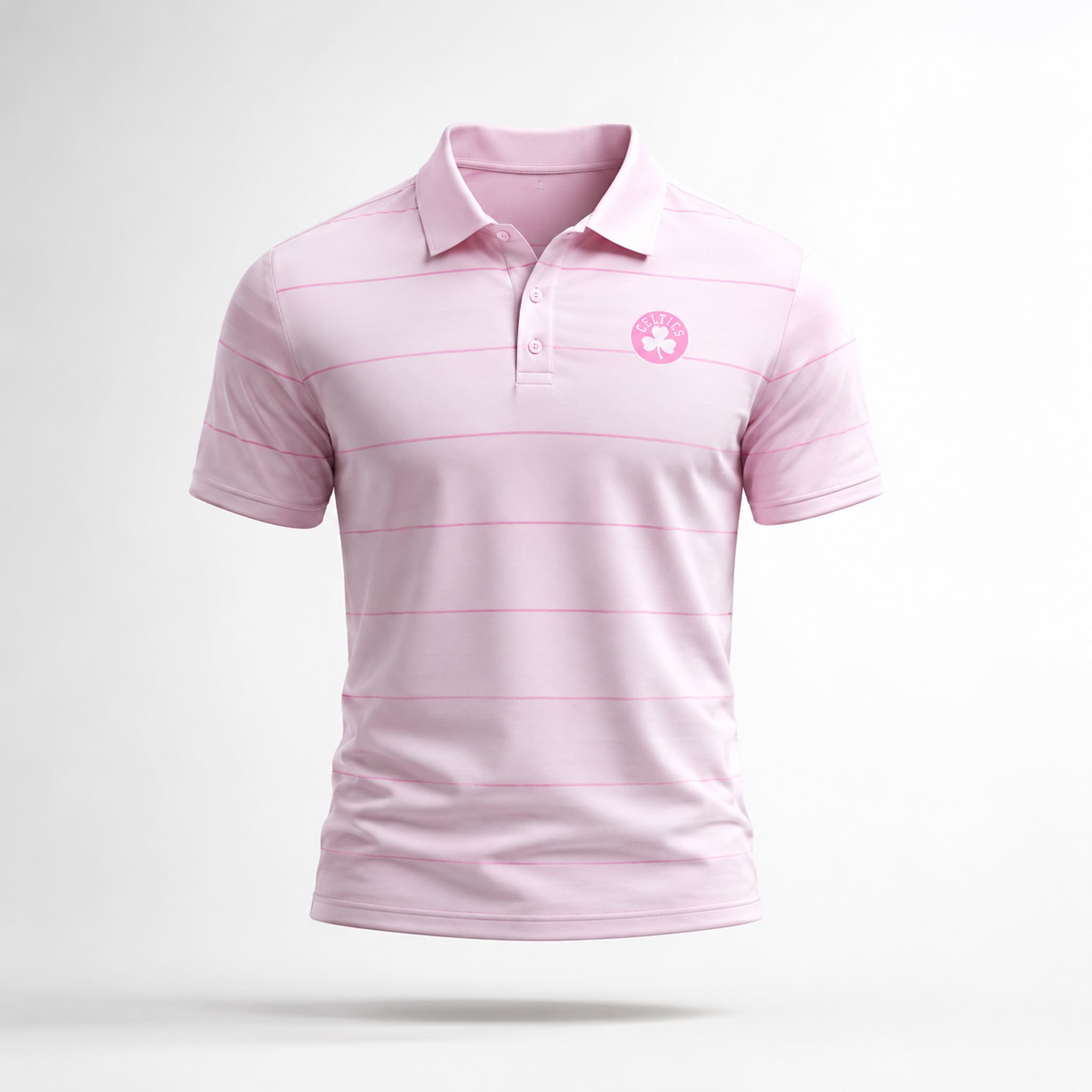 Derrick White Celtics Pink Stripe Polo Shirt 5 Derrick White Celtics Pink Stripe Polo Shirt
