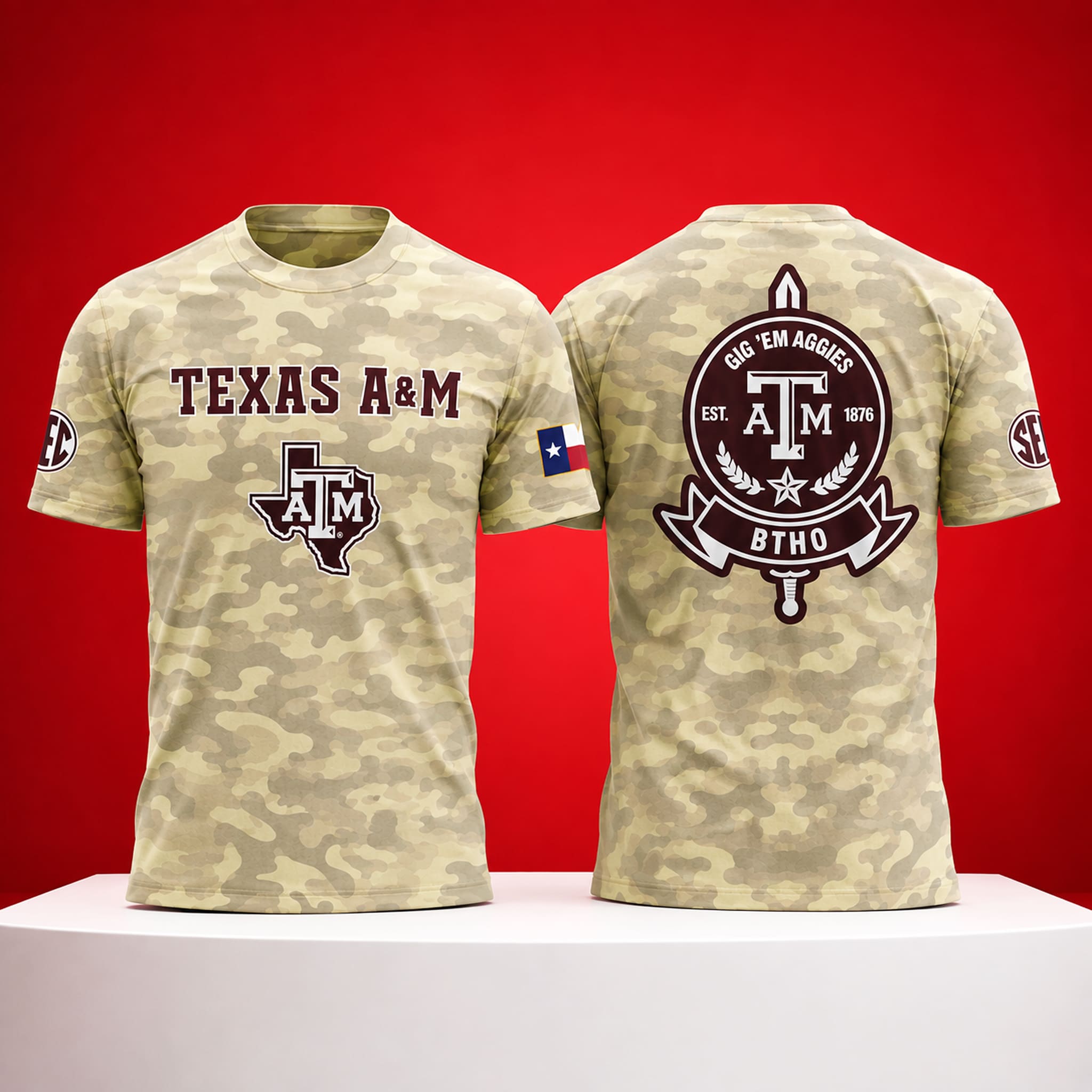 2026 Texas A&M Honor and Support Camo Hoodie 4 2026 Texas AM Salute To Service Camo Shirt 1