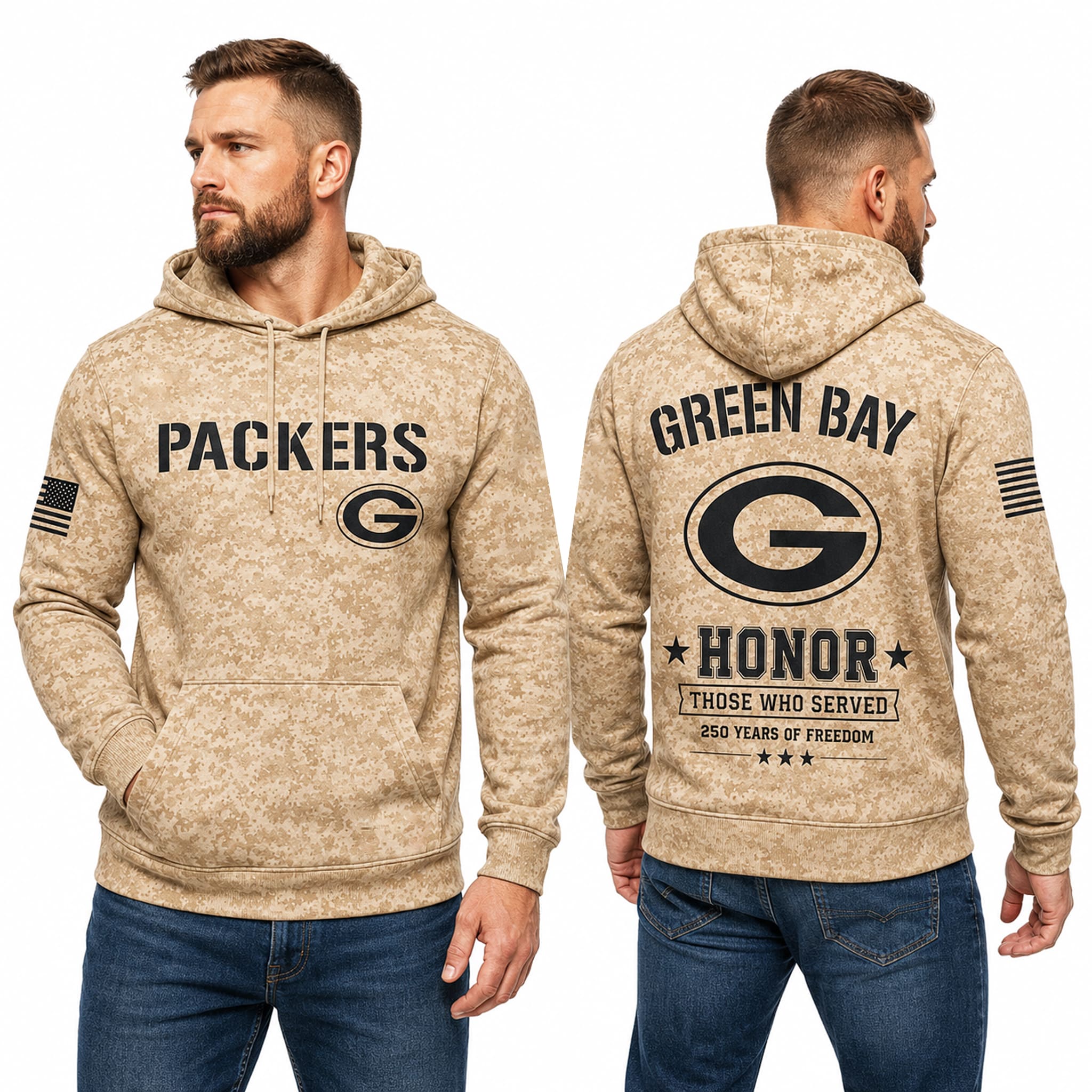 Packers 250 Years of Freedom Veteran Camo Hoodie 3 Packers 250 Years of Freedom Veteran Camo Hoodie
