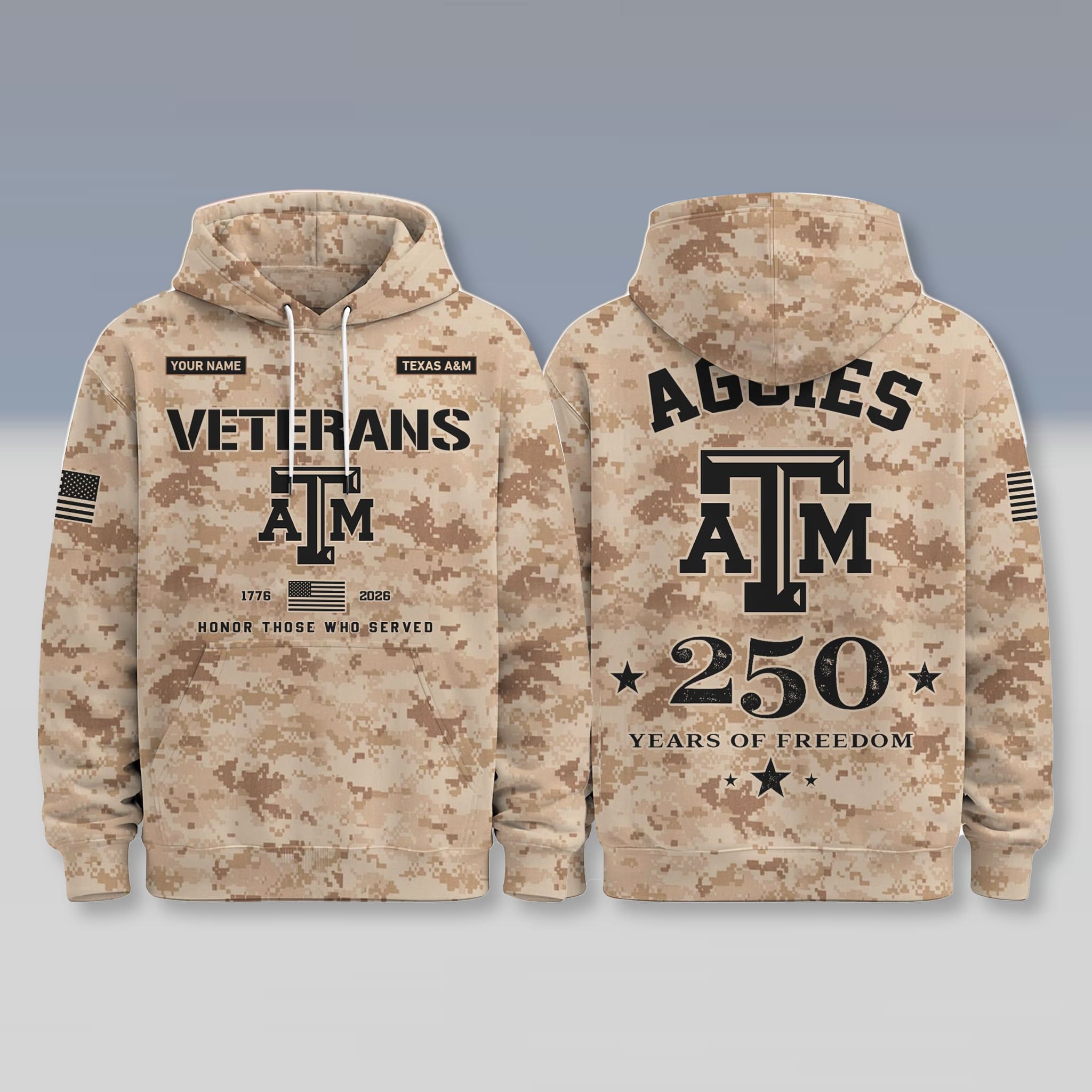 Texas A&M Aggies 250 Years of Freedom Veteran Camo Hoodie 2 Texas AM Aggies Years of Freedom Veteran Camo Hoodie 2