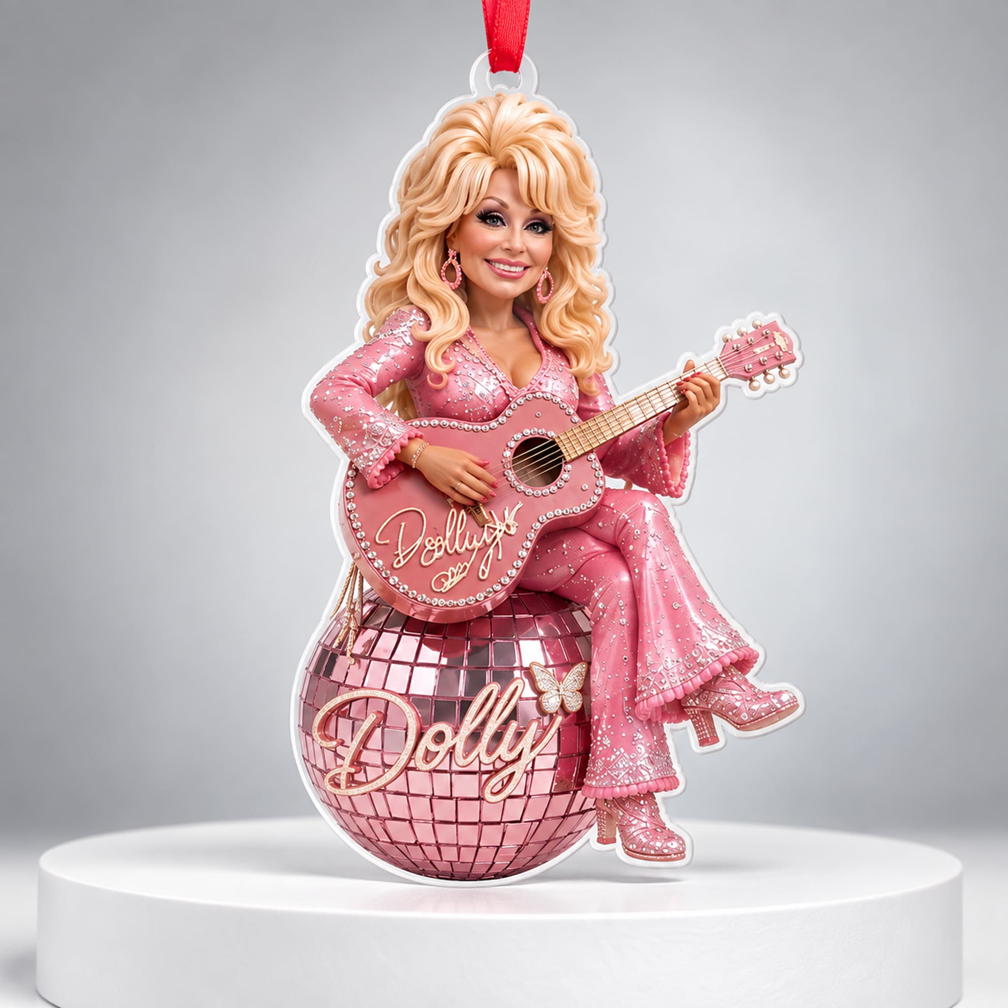 Dolly Parton Pink Disco Ball Acrylic Christmas Ornament 2 Dolly Parton Pink Disco Ball Acrylic Christmas Ornament 2