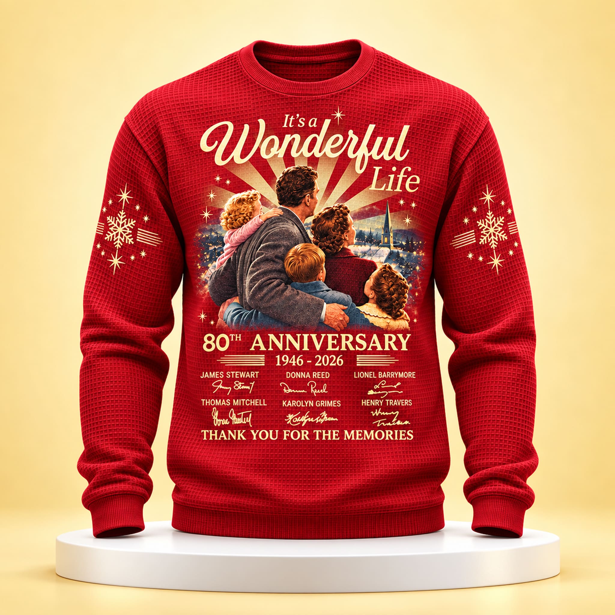 It's A Wonderful Life 80th Anniversary Christmas Waffle Sweater 1 It's A Wonderful Life 80th Anniversary Christmas Waffle Sweater 1