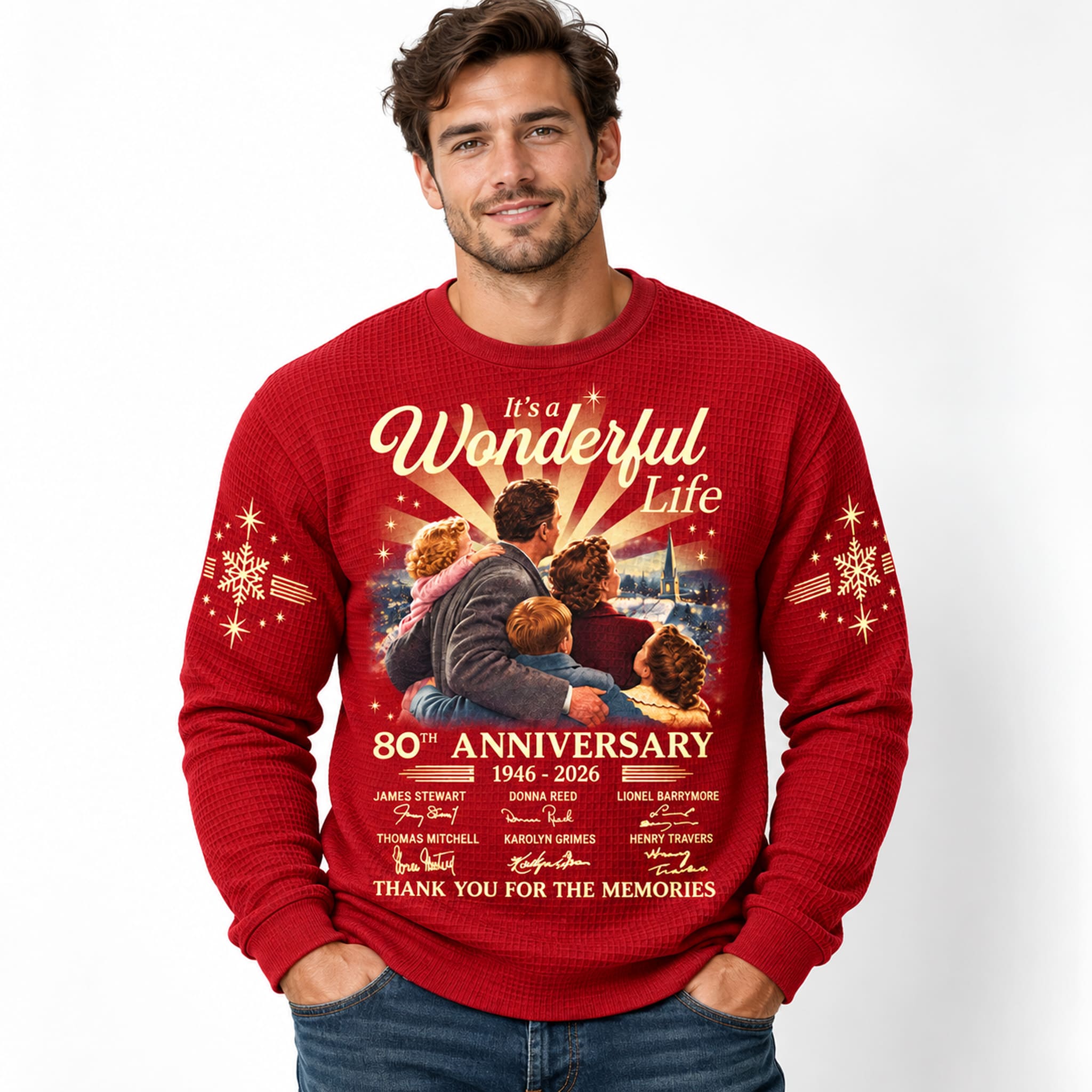 It's A Wonderful Life 80th Anniversary Christmas Waffle Sweater 3 It's A Wonderful Life 80th Anniversary Christmas Waffle Sweater 3