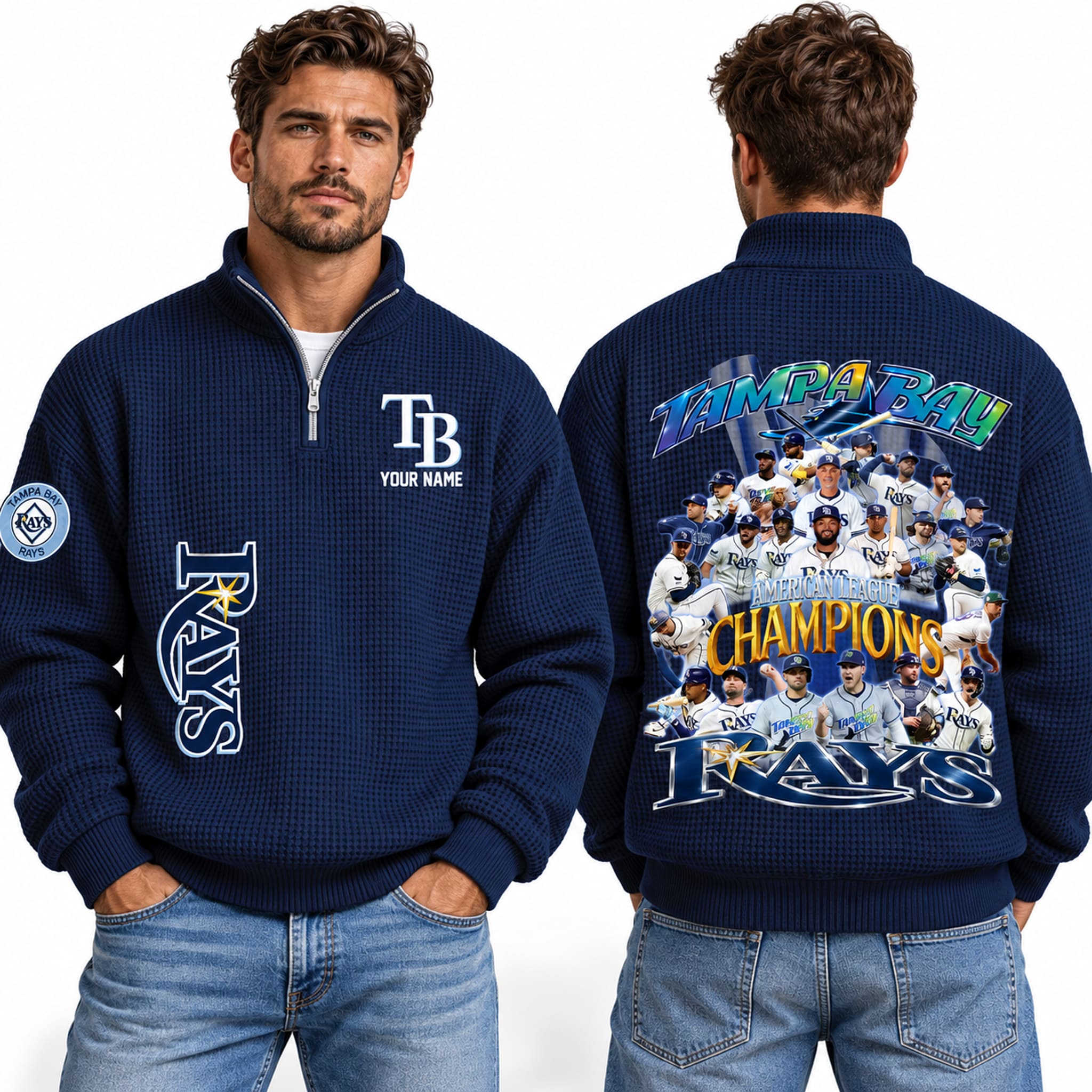 2026 TB Rays ALCS Champions Waffle Quarter Zip Sweater 2 2026 TB Rays ALCS Champions Waffle Quarter Zip Sweater 2