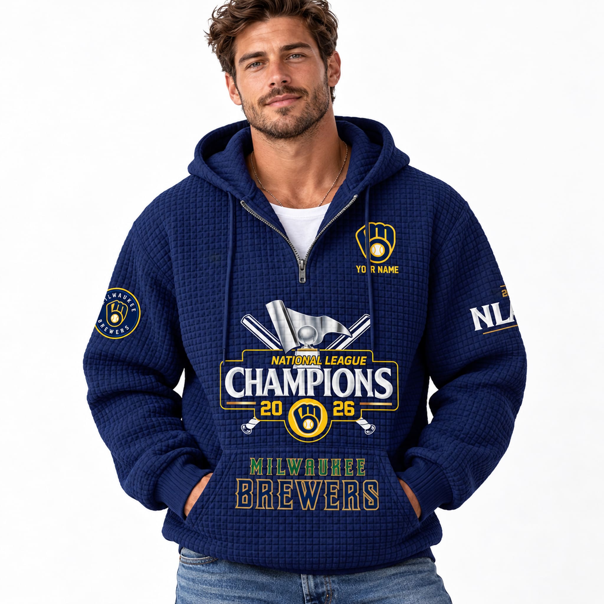 Brewers 2026 NLCS Champs Waffle Quarter Zip Hoodie 3 Brewers 2026 NLCS Champs Waffle Quarter Zip Hoodie 3