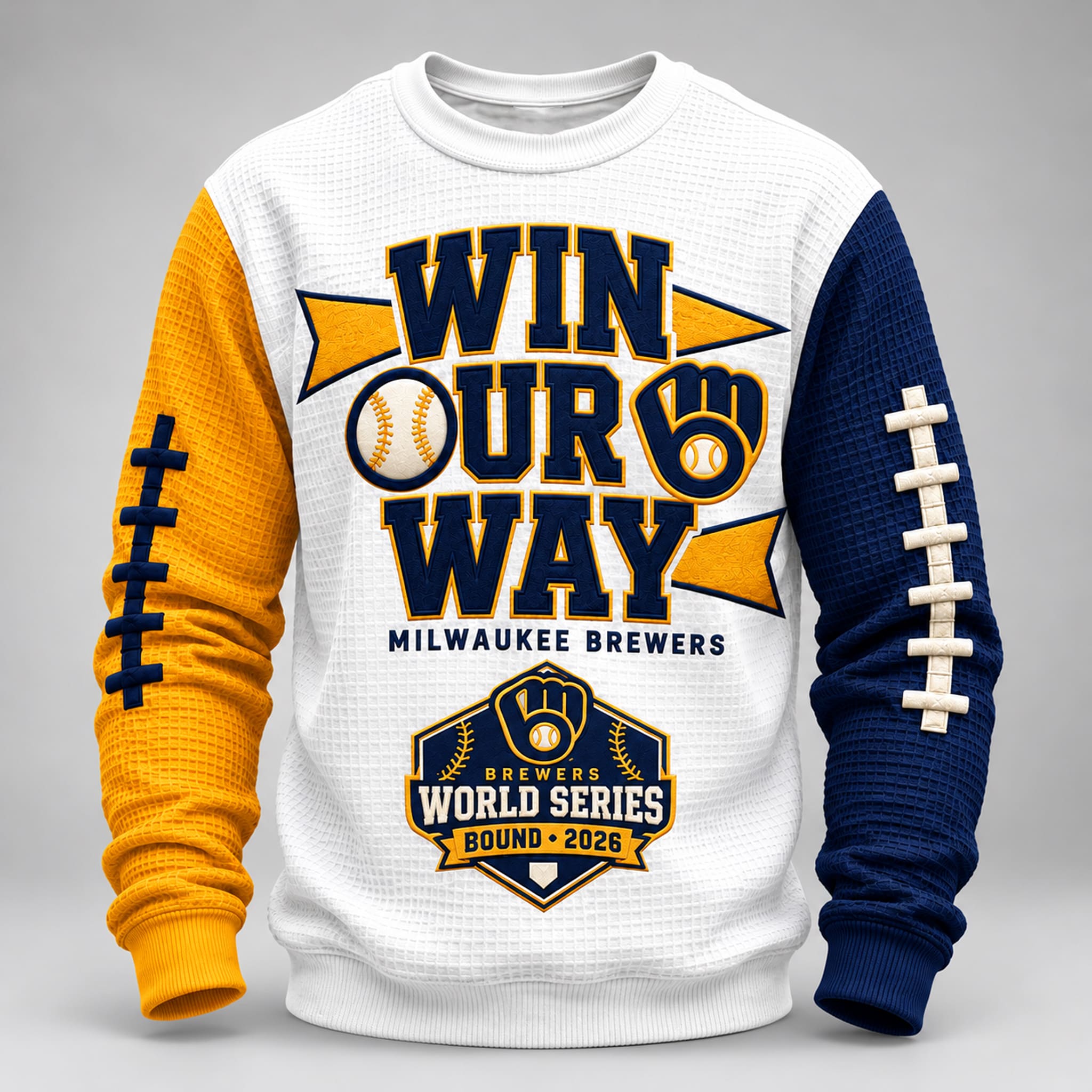 Brewers Win Our Way World Series 2026 Waffle Sweater 1 Brewers Win Our Way World Series 2026 Waffle Sweater 1
