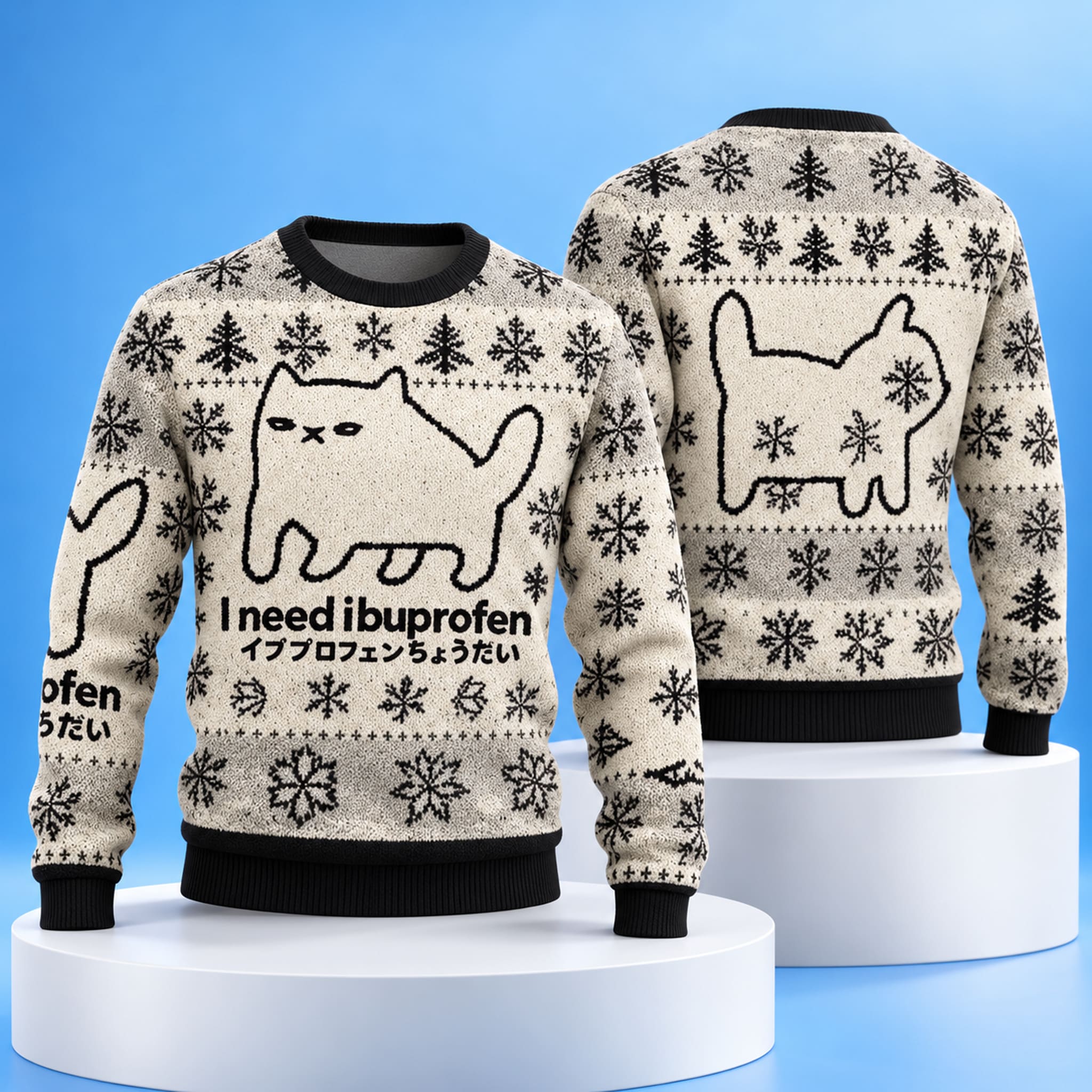 Cat Craving Ibuprofen Christmas Ugly Sweater 1 Cat Craving Ibuprofen Christmas Ugly Sweater 1